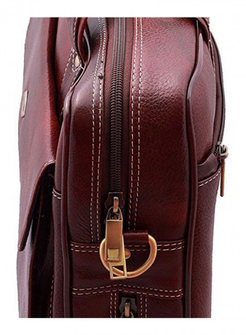 Leather Multipurpose Zipper Messenger Bag Brown