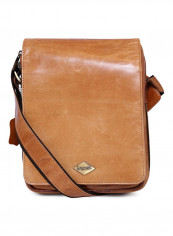 Leather Stitch Detailed Crossbody Bag Brown