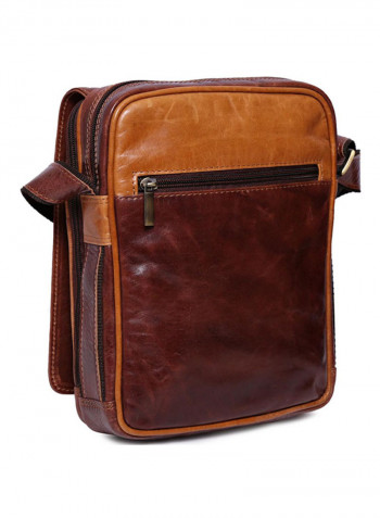 Leather Stitch Detailed Crossbody Bag Brown