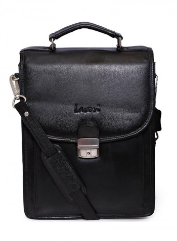 Leather Stitch Detailed Messenger Bag Black
