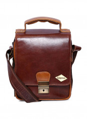 Leather Stitch Detailed Messenger Bag Brown