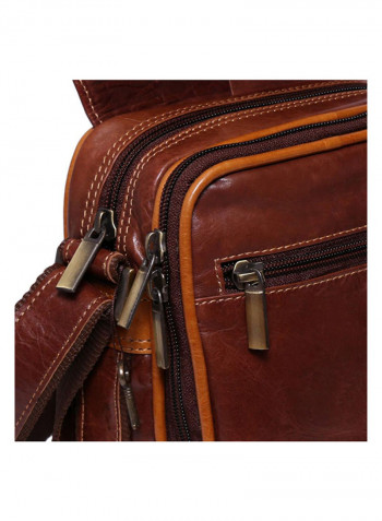 Leather Stitch Detailed Messenger Bag Brown