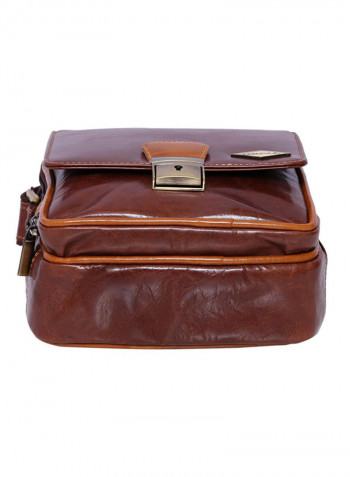 Leather Stitch Detailed Messenger Bag Brown
