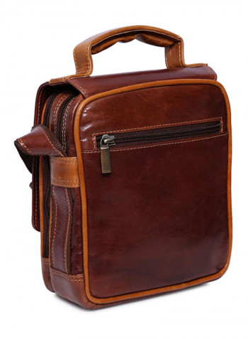 Leather Stitch Detailed Messenger Bag Brown