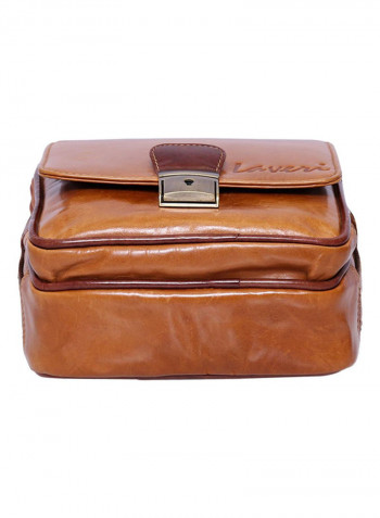 Leather Stitch Detailed Messenger Bag Brown