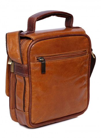 Leather Stitch Detailed Messenger Bag Brown