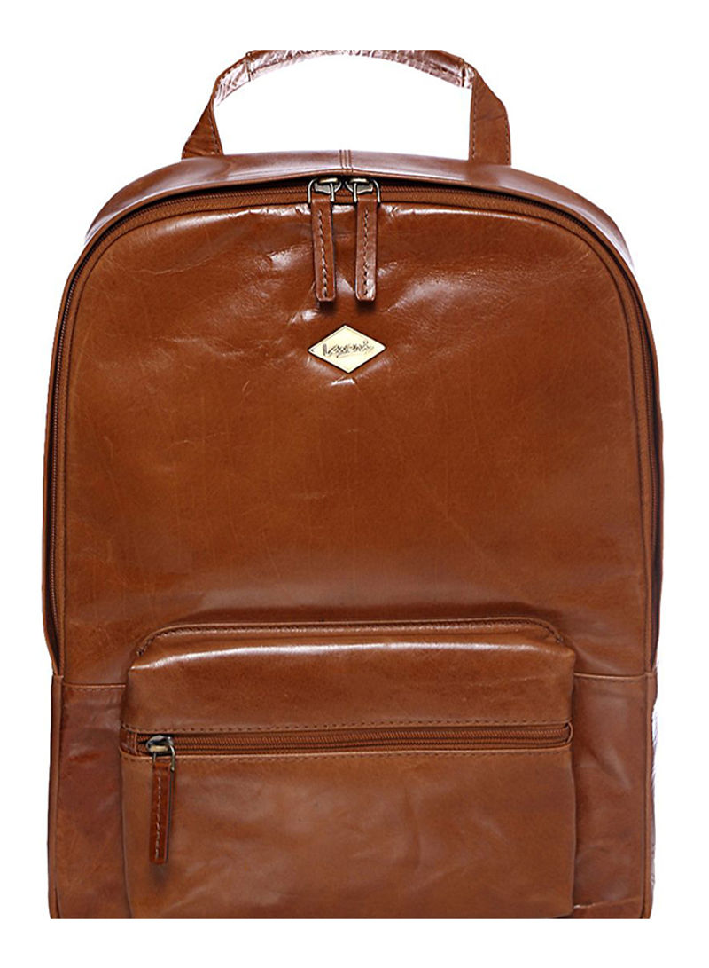 Leather Zipper Backpack Brown