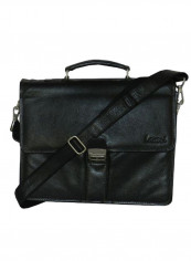 Leather Office Shoulder Bag Black