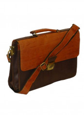 Leather Office Shoulder Bag Brown/Red