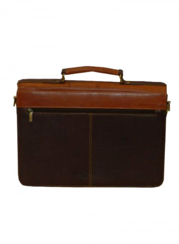 Leather Office Shoulder Bag Brown/Red