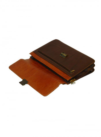 Leather Office Shoulder Bag Brown/Red