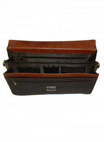 Leather Office Shoulder Bag Brown/Red