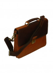 Leather Office Shoulder Bag Brown/Red