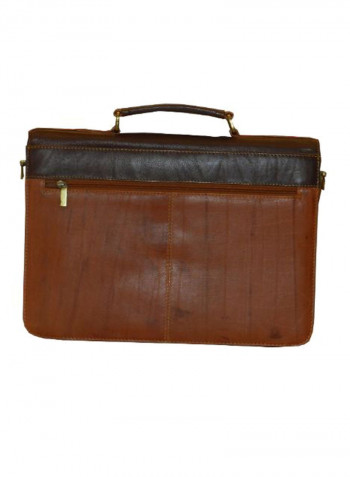Leather Office Shoulder Bag Brown/Red