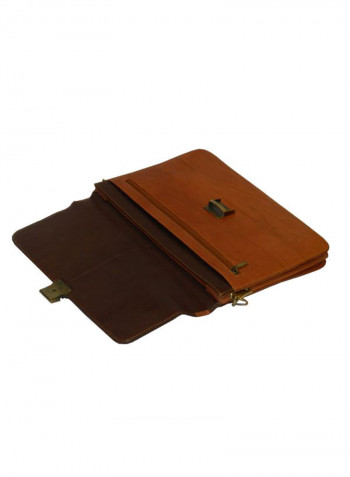 Leather Office Shoulder Bag Brown/Red