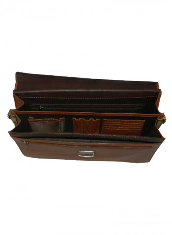 Leather Office Shoulder Bag Brown/Red