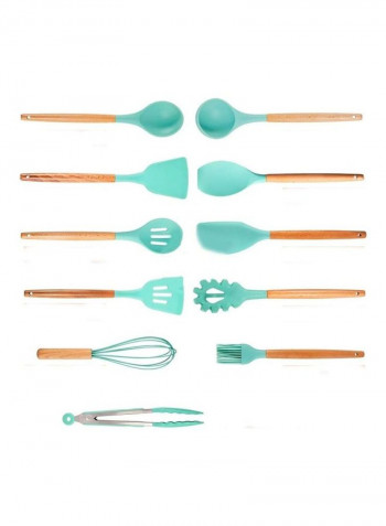 11-Piece Silicone Cooking Utensil Set Green/Beige One Size