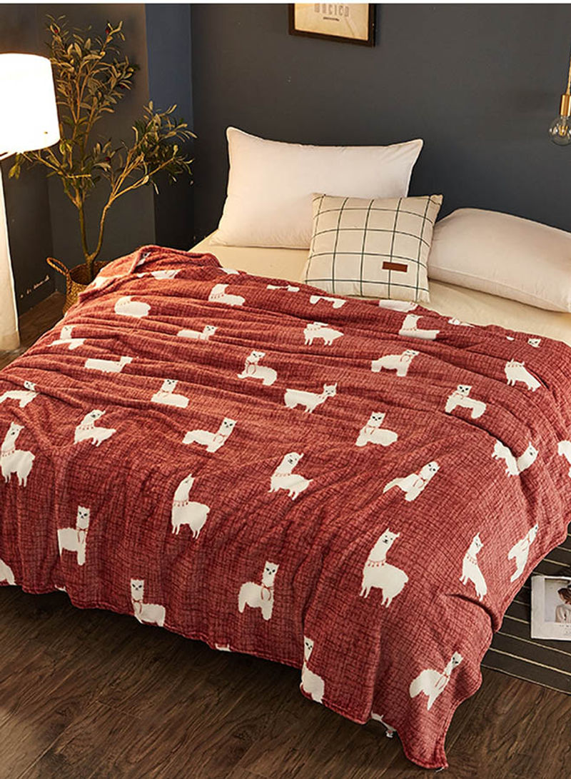 Soft Sheep Pattern Bed Blanket Cotton Red 150x200centimeter