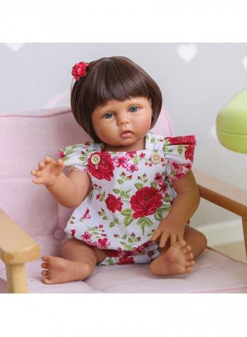 Reborn Lifelike Doll Set with Floral Dress 43.3x15x24.5cm