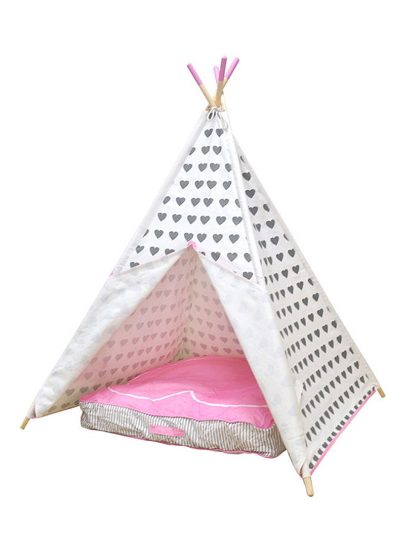 4 Walls Heart Pattern Cotton Canvas Teepee Tent White-Pink 110x110x162cm