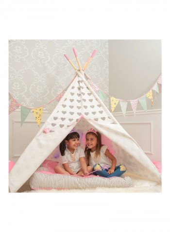 خيمة Teepee من القطن وقماش الكانفاس ذات 4 جدران بتصميم قلب أبيض-وردي 110x110x162سم