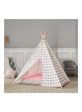 4 Walls Heart Pattern Cotton Canvas Teepee Tent White-Pink 110x110x162cm