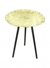 Leaf Pattern Side Table Gold/Black 41 x 41 x 50cm