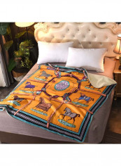 Vintage European Style Horse Pattern Soft Blanket Cotton Yellow 150x200centimeter