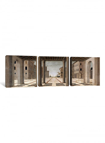 3-Piece Architectural Veduta Canvas Painting Set Multicolour 150x50x3.5centimeter