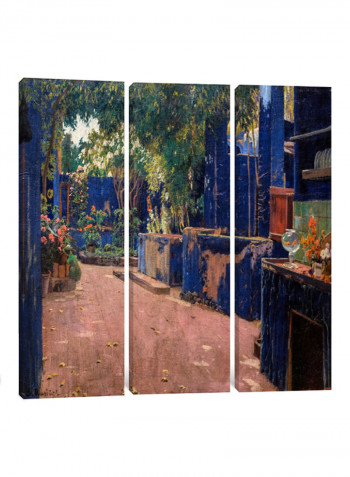 3-Piece Canvas Print Blue Courtyard Wall Art Multicolour 150 x 150 x 3.5centimeter