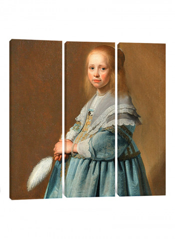 3-Piece Canvas Print Portrait Of A Girl In Blue Wall Art Multicolour 150 x 150 x 3.5centimeter