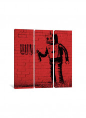 3-Piece Banksy Coney Island Barcode Robot Canvas Painting Set Red/Black 150x150x3.5centimeter
