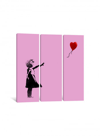 3-Piece Banksy Girl With Balloon Canvas Painting Set Multicolour 150x150x3.5centimeter