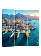 3-Piece Canvas Print Docked Boats In City Wall Art Multicolour 150 x 150 x 3.5centimeter