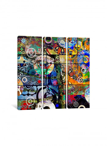 3-Piece Print And Circles Canvas Painting Set Multicolour 150x150x3.5centimeter