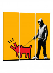 3-Piece Canvas Print Banksy Choose Your Weapon Keith Haring Dog (Orange Color) Wall Art Multicolour 150 x 150 x 3.5centimeter