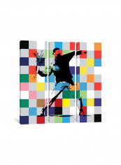 3-Piece Canvas Print Banksy Rage, Flower Thrower Color Dots Wall Art Multicolour 150 x 150 x 3.5centimeter
