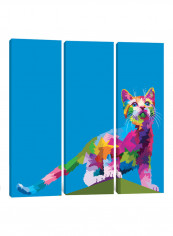 3-Piece Canvas Print Origami Cat Wall Art Multicolour 150 x 150 x 3.5centimeter