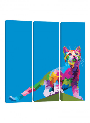 3-Piece Canvas Print Origami Cat Wall Art Multicolour 150 x 150 x 3.5centimeter