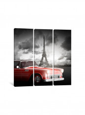 3-Piece Car Eiffel Tower Canvas Painting Set Multicolour 150x150x3.5centimeter