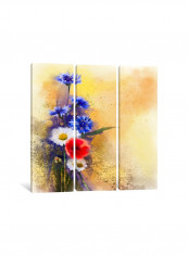 3-Piece Canvas Print Red And Blue Flowers Wall Art Multicolour 150 x 150 x 3.5centimeter