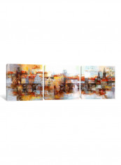 3-Piece Printed European City Canvas Painting Set Multicolour 150x50x3.5centimeter