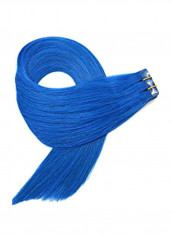 20-Piece Remy Straight Tape In Hair Extensions Blue 16inch