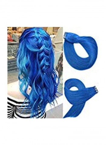 20-Piece Remy Straight Tape In Hair Extensions Blue 16inch