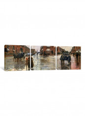 3-Piece Rainy Day In Boston 2 Canvas Painting Set Multicolour 150x50x3.5centimeter