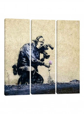 3-Piece Canvas Print Banksy Camera Man And Flower Wall Art Multicolour 150 x 150 x 3.5centimeter