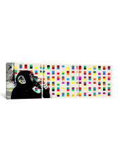 3-Piece Banksy The Thinker Monkey Color Dots Panoramic Canvas Painting Set Multicolour 150x50x3.5centimeter