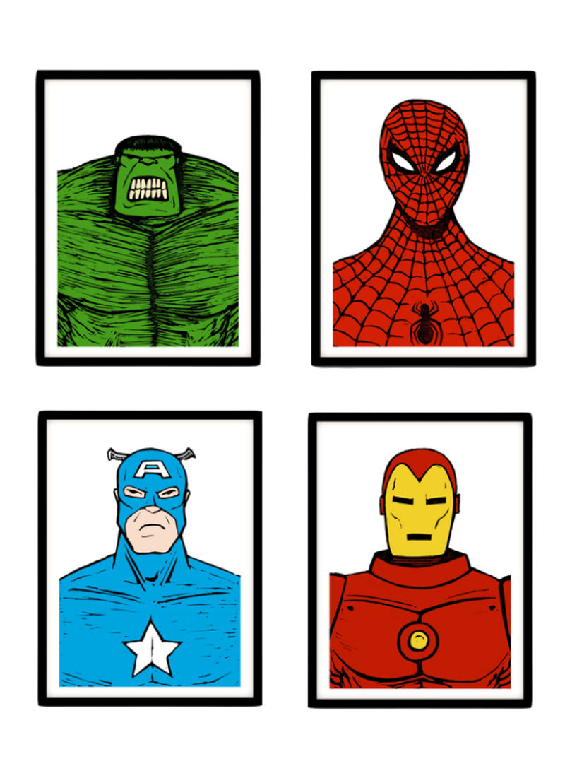 4-Piece The Avengers Poster With Frame Multicolour 50 x 40centimeter