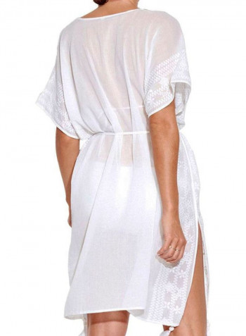 Inka Gypsy Shadow Embroidered Kaftan أبيض