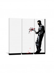 3-Piece Banksy Waiting In Vain At The Door Of The Club Canvas Painting Set Multicolour 150x150x3.5centimeter